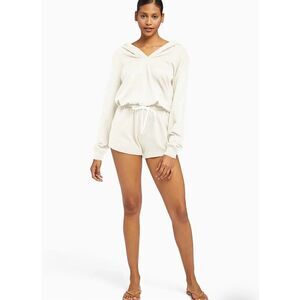 Vitamin A Emery Organic‎ Hooded Romper in Ecru EcoSoft Size XS